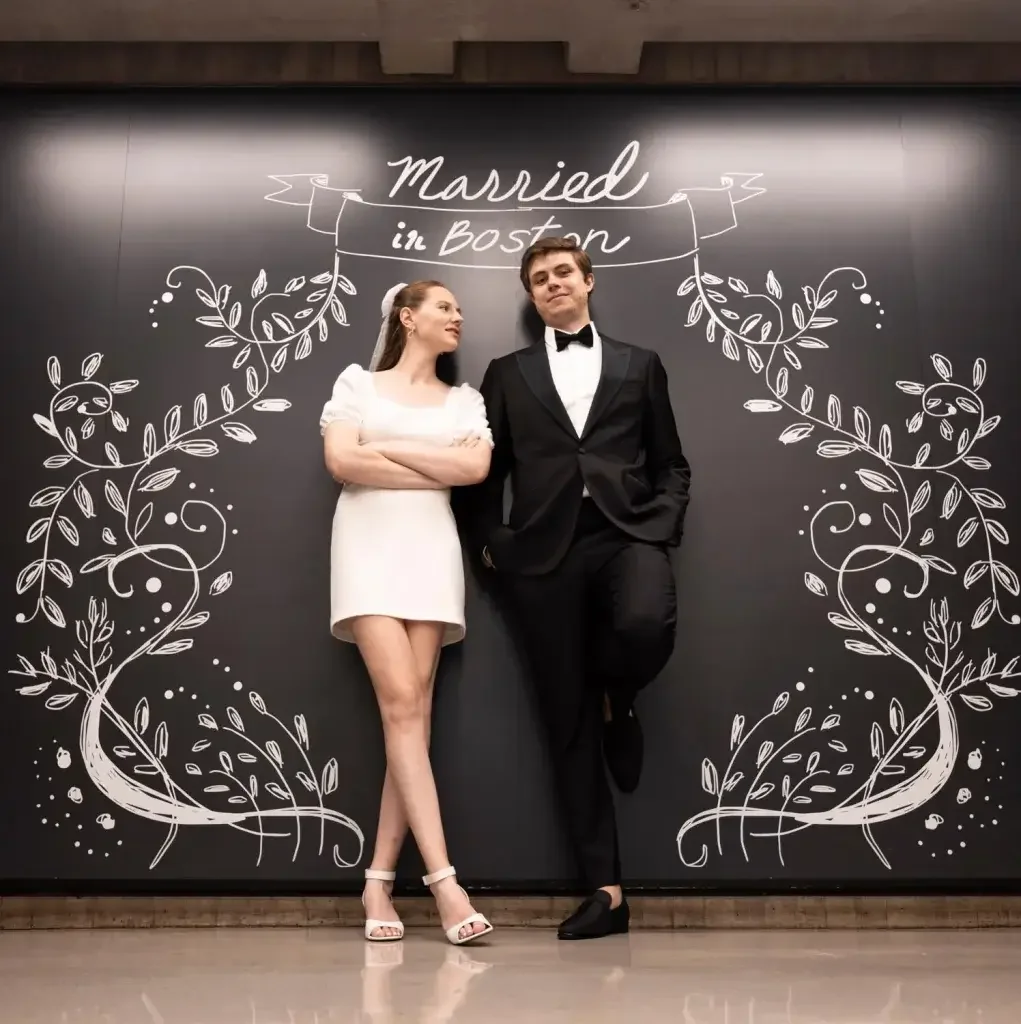 wedding photo of a couple at Boston City Hall