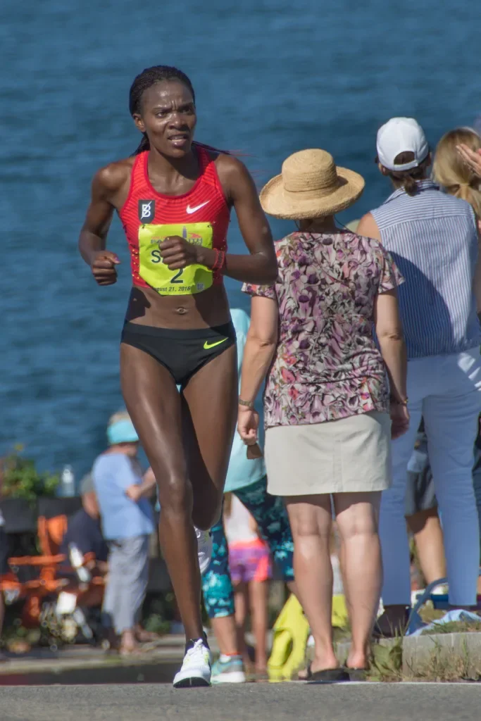 Athlete running toward the finish line
